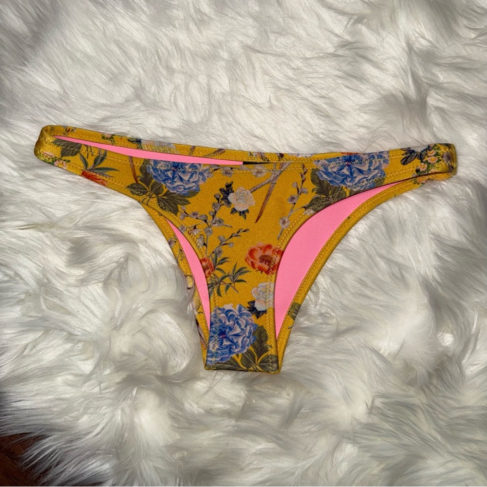 TRIANGL Yellow Floral Cheeky Low Rise Bikini Bottom Y2K Resort Swimsuit Scuba